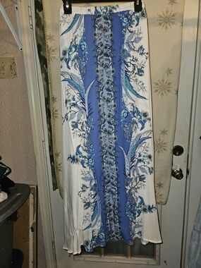 Reba White Dress with Blue Floral Accents
